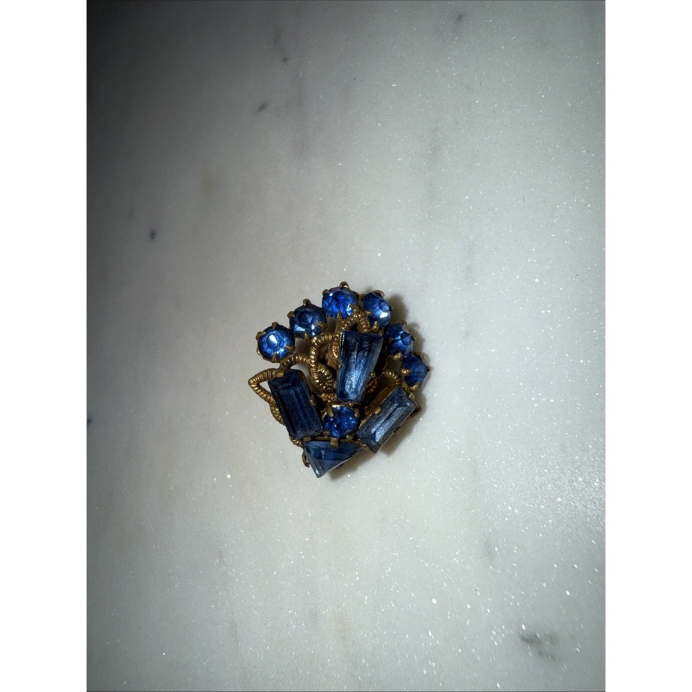 Vintage Gold Tone Zecho Blue Gem Stone Single Earring Signed CZECHOSLOV